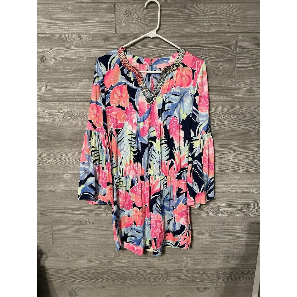 Lilly Pulitzer Ariele Romper in High Tide Navy Tropicolada Lightweight S